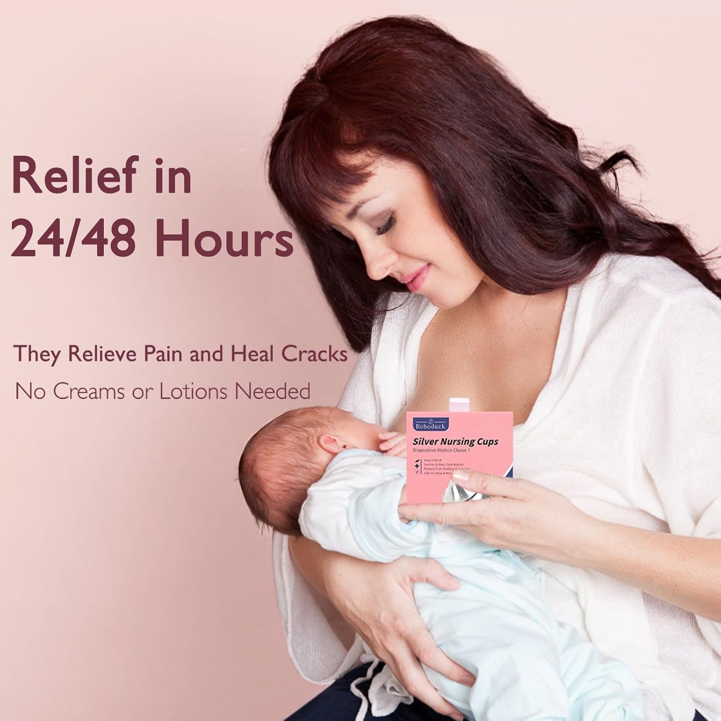 Boboduck The Original Silver Nursing Cups - 999 Silver Nipple Covers Breastfeeding - Protect and Soothe Sore Nipples - Breastfeeding Essentials Silver Nipple Guards with Soft Silicone Ring (Regular)