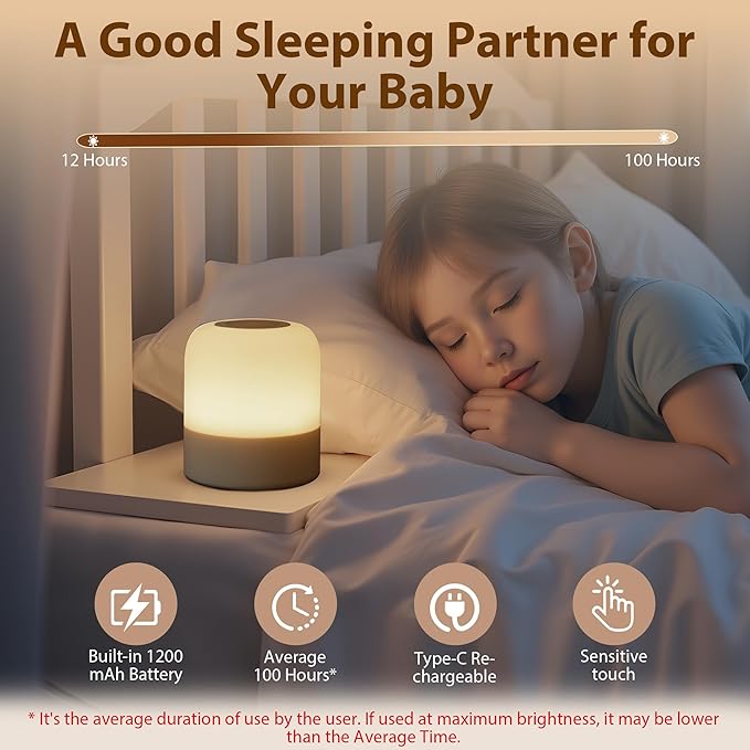 Portable Baby Night Light,3 Colours Egg Light for Nursery,Rechargeable Night Light for Kids,Small Cordless Table&Bedside Lamp,Eye Caring Dimmable LED Touch Lamp for Toddler,Girl,Boy,Nursing