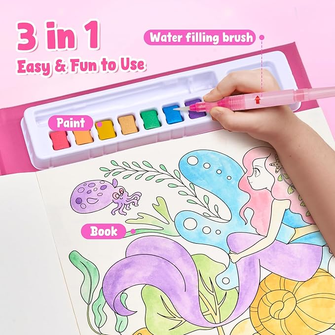 JoyCat Paint with Water Coloring Books, Art & Craft Activity, No Mess Art for Kids Ages 4-8, Craft Kits & Supplies, DIY Creative Activity, Presents for Girls & Boys (Underwater World)