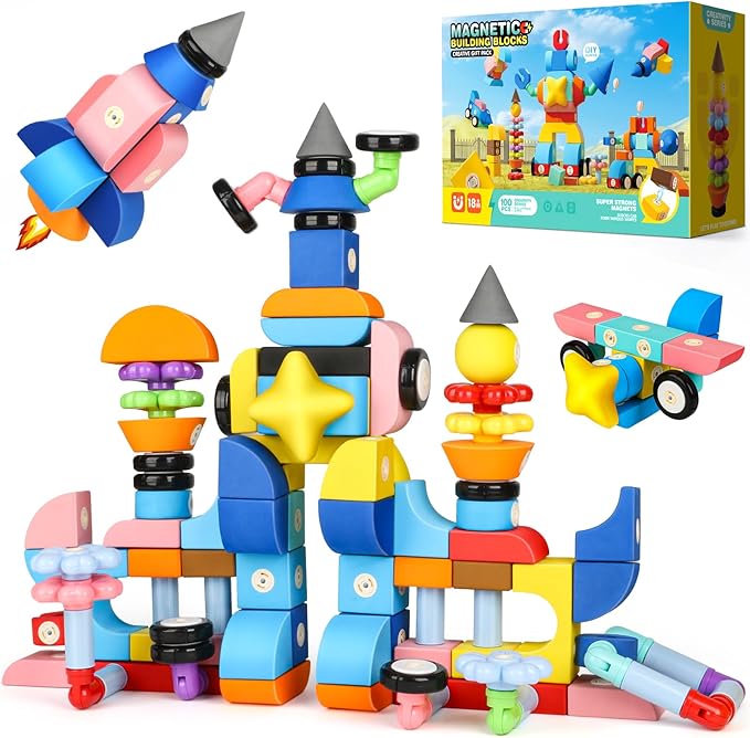 Joyfresh Foam Magnetic Blocks for Toddlers, 100pcs,Big Building Block for Kids 2 3 4 5 Years Old, Soft EVA Blocks Toys Gifts for Boys Girls