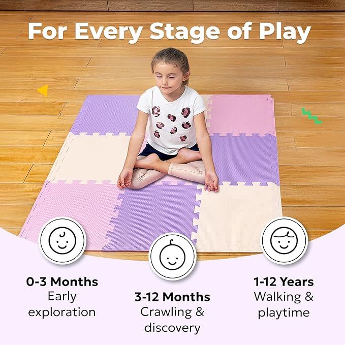 MioTetto Baby Play Mat, Soft Foam Floor Tiles for Kids. Adjustable Interlocking Foam Tiles, Fits with 50x50 Playpen Baby mat for Crawling & Development, Safe & Non-Toxic Playmat for Babies 6-12 Months