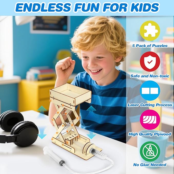 5 in 1 STEM Kits Projects for Kids, STEM Toys Crafts for Boys, Girls, Ages 8+, Science Building Toys Kits for Kids, 3D Wooden Puzzles, Birthday Gift for Boys Girls 8 9 10 11 12 Years Old