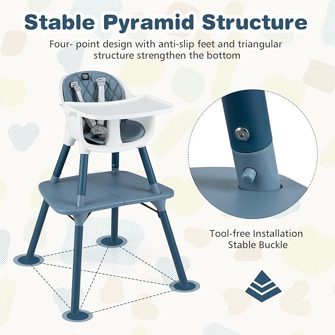 BABY JOY High Chair, 5 in 1 Convertible Highchair for Babies & Toddlers | Booster Seat | Table and Chair Set | Infant Feeding Chair with Removable Tray, Safety Harness, Removable Cushion (Blue)