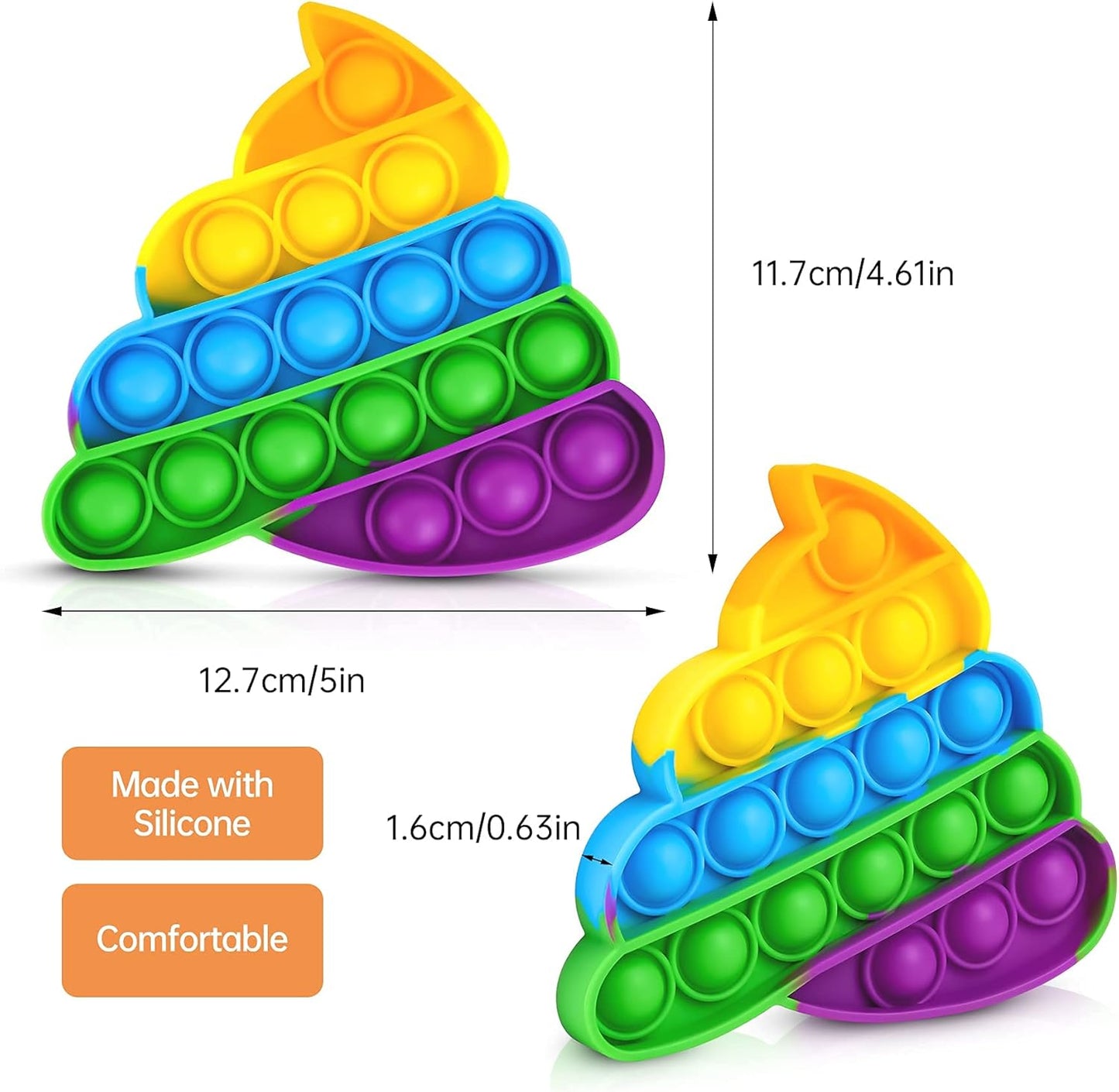 NiHealth Fidget Pack Push Pop Bubble Fidget Sensory Toy, Fidget Toys for Stress Relief Bubble Popper Fidget Toy, Silicone Squeeze Toy for Kids Adults (Rainbow Poop)