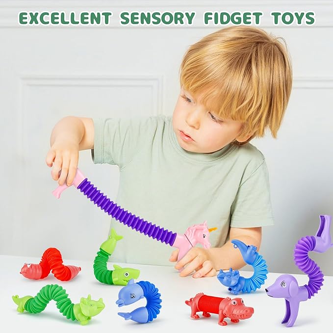 20Pcs Animal Pop Tubes Fidget Toys,Party Favors, Carnival Prizes,Birthday Gifts for Kids, Stress Relief Sensory Toys for Kids 3-8, Piñata Stuffers