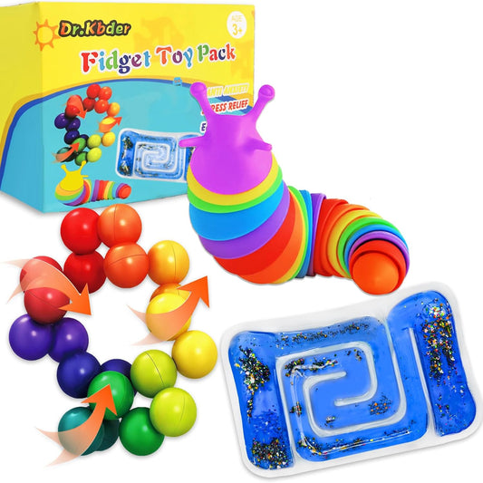 3Pcs Sensory Toys for Autistic Children Set, Autism Fidget Toys Pack Calm Down Travel Essential for Kid Toddler Age 3 4 5 Years, ADHD Stress Anxiety Christmas Stocking Stuffer for Boys Girls