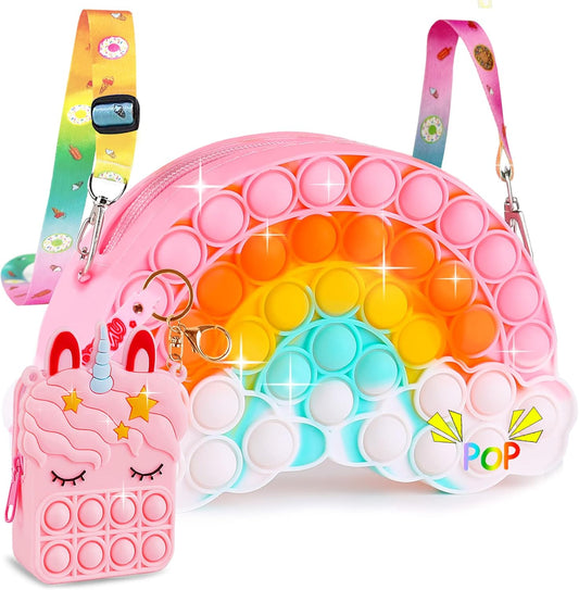 Aucma 2 Pack Purse for Girls Toys Gift Rainbow Cloud Pink Unicorn Crossbody Handbag Bag Kid 3 4 5 6 7 8 9 10 11 12 Years Old Birthday Valentines Christmas Stocking Easter Basket Stuffers Stuff
