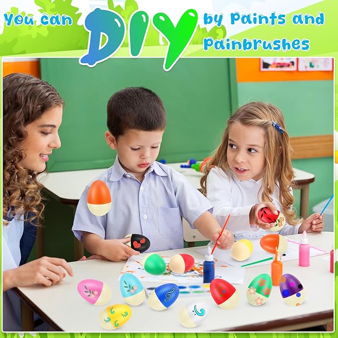 Yeshone 100 Pieces Egg Shakers Musical Instruments Percussion Maracas Egg for Kids Toys Plastic Easter Shaker for Learning DIY Painting, Classroom Music, Rhythm(Splicing Color)