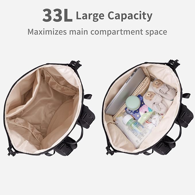 CEI-CEI Neoprene Diaper Bag Backpack with Changing Pad, Large Newborn Baby Maternity Bags Travel Tote with Insulated Pockets (Black)