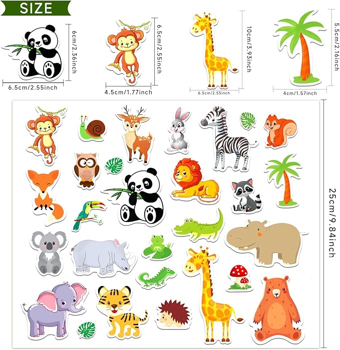 MARFOREVER 50 PCS Jungle Animals Window Gel Clings Stickers Removable and Reusable Window Clings Decals Thick Gel Clings for Adults Kids Classroom Nursery Home Zoo Animals Party Supplies Decorations