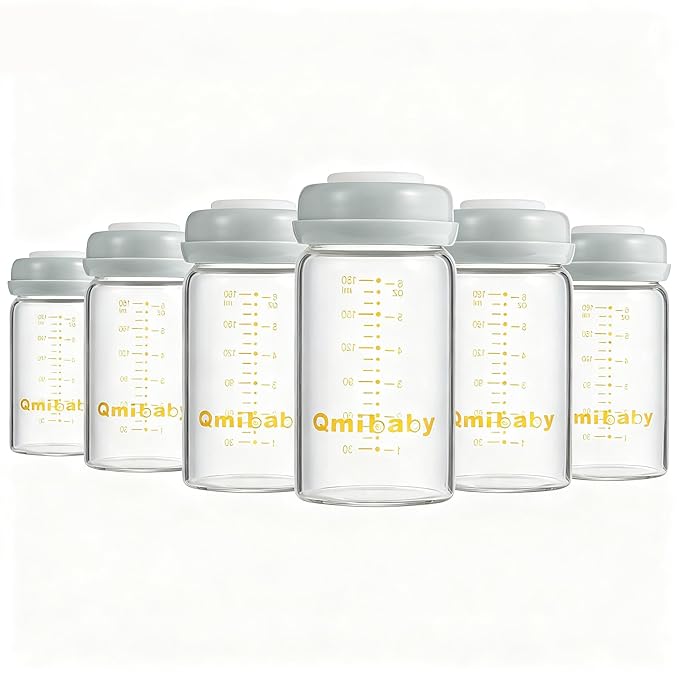 Breast Milk Storage Bottles 180ml 6oz BPA-Free Leak-Proof Baby Bottle for Breastmilk Storage Wide Neck Bottles with Screw Ring Sealing Disk Breastfeeding (Grey, 180ml-6Packs)