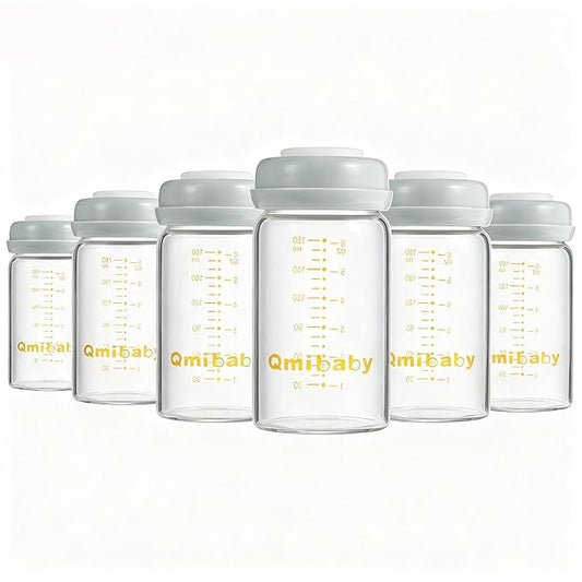 Breast Milk Storage Bottles 180ml 6oz BPA-Free Leak-Proof Baby Bottle for Breastmilk Storage Wide Neck Bottles with Screw Ring Sealing Disk Breastfeeding (Grey, 180ml-6Packs)