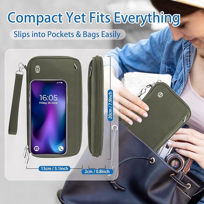 WALNEW Passport Holder for Travel Family, RFID-Blocking Travel Wallet Holder for 6 Passports, Water Resistant Bag Document Organizer for Cards, Cash, Boarding Passes, Tickets (Gray)