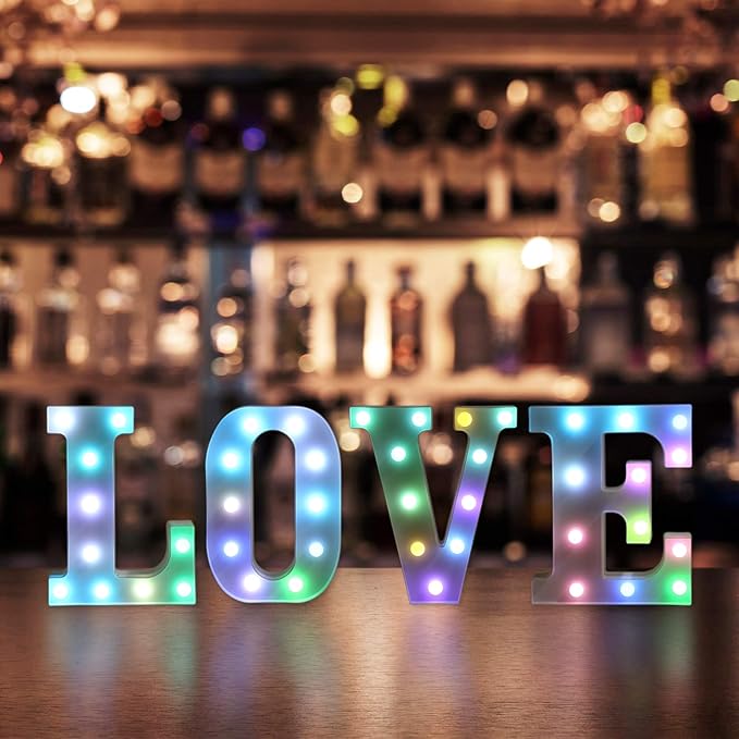 Foaky Colorful LED Letter Lights with Remote,Marquee Light Up Letters Sign for Night Light Wedding/Birthday Party Battery Powered Christmas Lamp Home Bar Decoration(V)