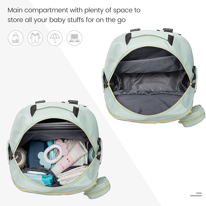 LOVEVOOK Diaper Bag Backpack, Quilted Baby Bag with Changing Pad & Pacifier Holder, Waterproof Travel Diaper Bags for Baby Boys Girls, Stylish and Large Capacity, Mint Green