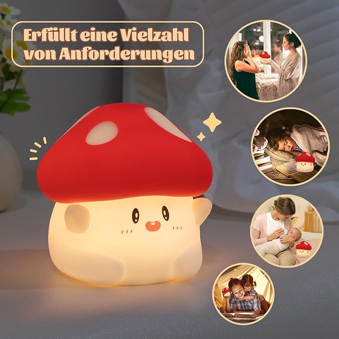 Hug Mushroom Lamp, Cute Mushroom Night Light, 2 Levels Dimmable Night, LED Squishy Night Light for Kids Sleep, Rechargeable Bedside Touch Silicone Lamp, Unique Dorm Decor Gift Toy