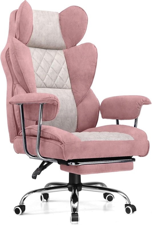 COMHOMA Big and Tall Office Chair, High Back Leather Gaming Chair with Footrest, Executive Ergonomic Office Chair with Pocket Spring Lumbar Support and with Outward Fixed Soft Armrests