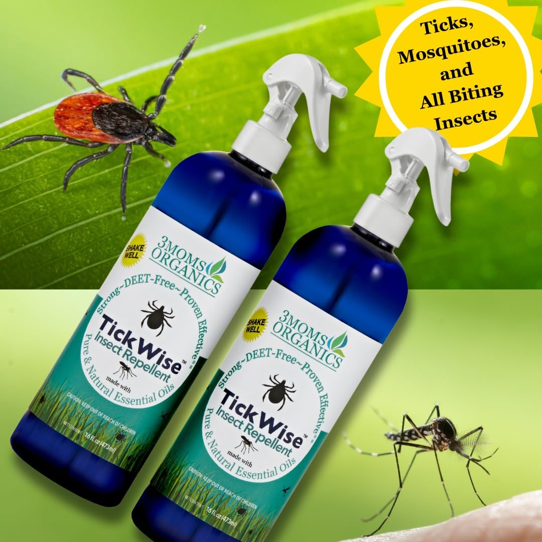 3 Moms Organics, TickWise 16oz Extra Strength Double Mama 2-Pack - DEET- Free, Tick and Insect Repellent, Plant Based Essential Oils, All Natural Ingredients, Safe for Kids, Adults, Dogs & Horses
