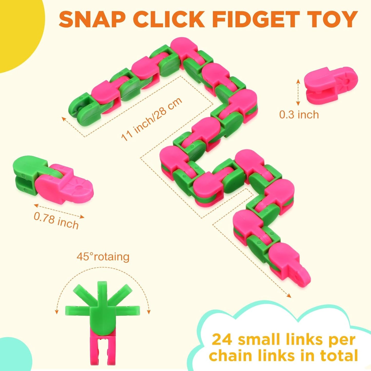 Sotiff 60 Pieces 24 Links of Wacky Track Fidget Toy Fidget Wacky Tracks Colorful Snake Snap Toys Wacky Track Gifts for Kids Adult Autism Stress Relief Therapy Toys Keeps Mind Focused (Vivid Color)