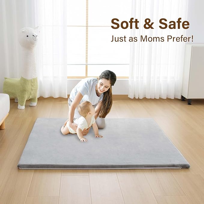 Baby Play Mat for Floor,1.3" Thick Soft Foam Playpen Mat with Removable Washable Cover,Waterproof & Anti-Slip 50" x 50" Nursery Rug for Tummy Time,Kids Crawling Mat for Toddlers Infant,Grey