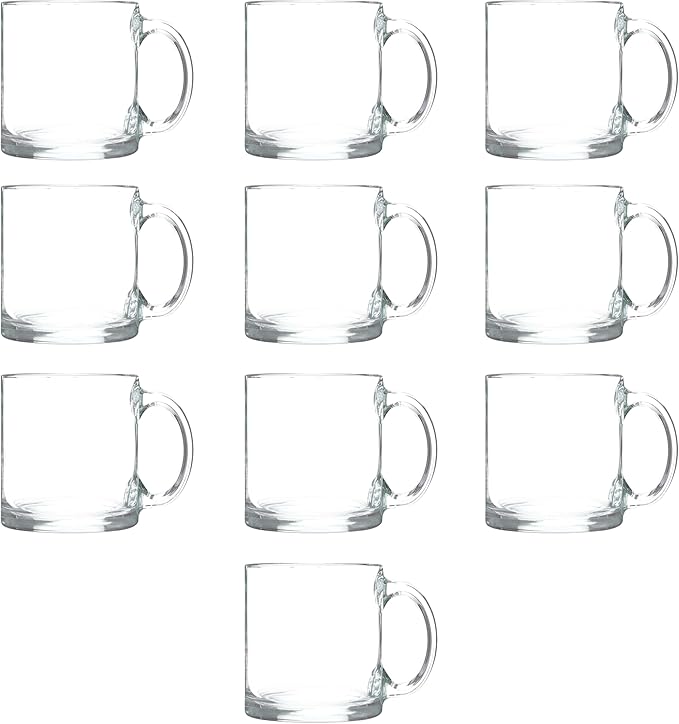 Libbey Clear Glass Coffee Mugs 13 oz. Set of 10, Bulk Pack - Perfect for Coffee, Tea, Espresso, Hot Cocoa, Other Beverages - Clear Bottom