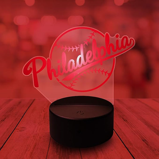 CLORURBANLIVE 3D Baseball Philadelphia Night Light 3D Illusion Lamp with Remote Control 16 Color Options Sports Decor Lighting for Fans (Philadelphia Multicoloured)