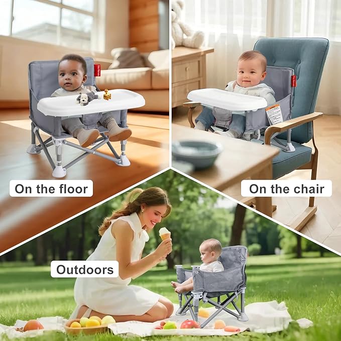 Tiny Marvels Portable 3-in-1 Baby Chair – Cozy Toddler Chair, Baby Seat with Tray, Booster Seat – Compact, Foldable, Safe with Child Safety Belt Carry Bag – Perfect for Travel & Family Time
