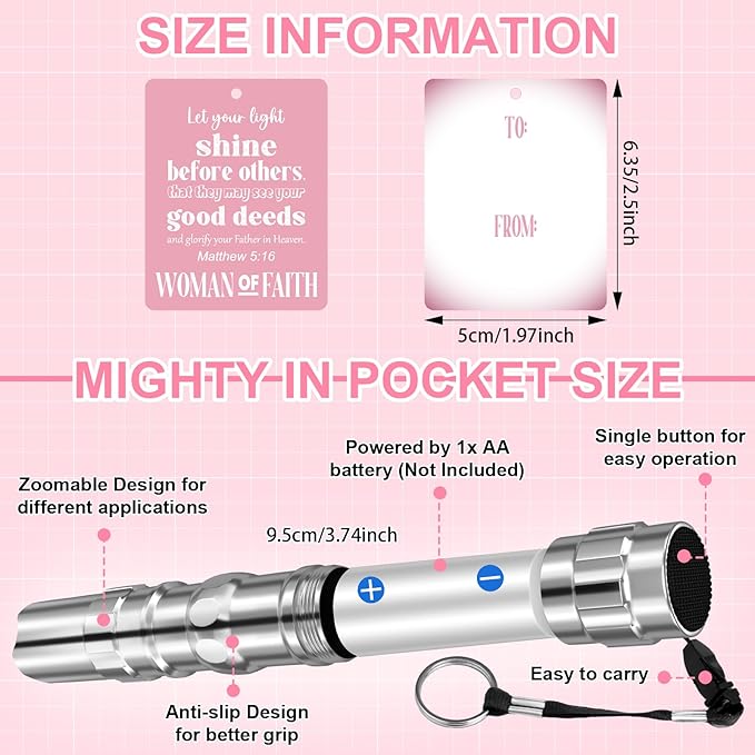 12 Sets Christian Gifts for Women Bulk Woman of Faith Gift Scripture Flashlight Keychains with Bible Verse Card for Women