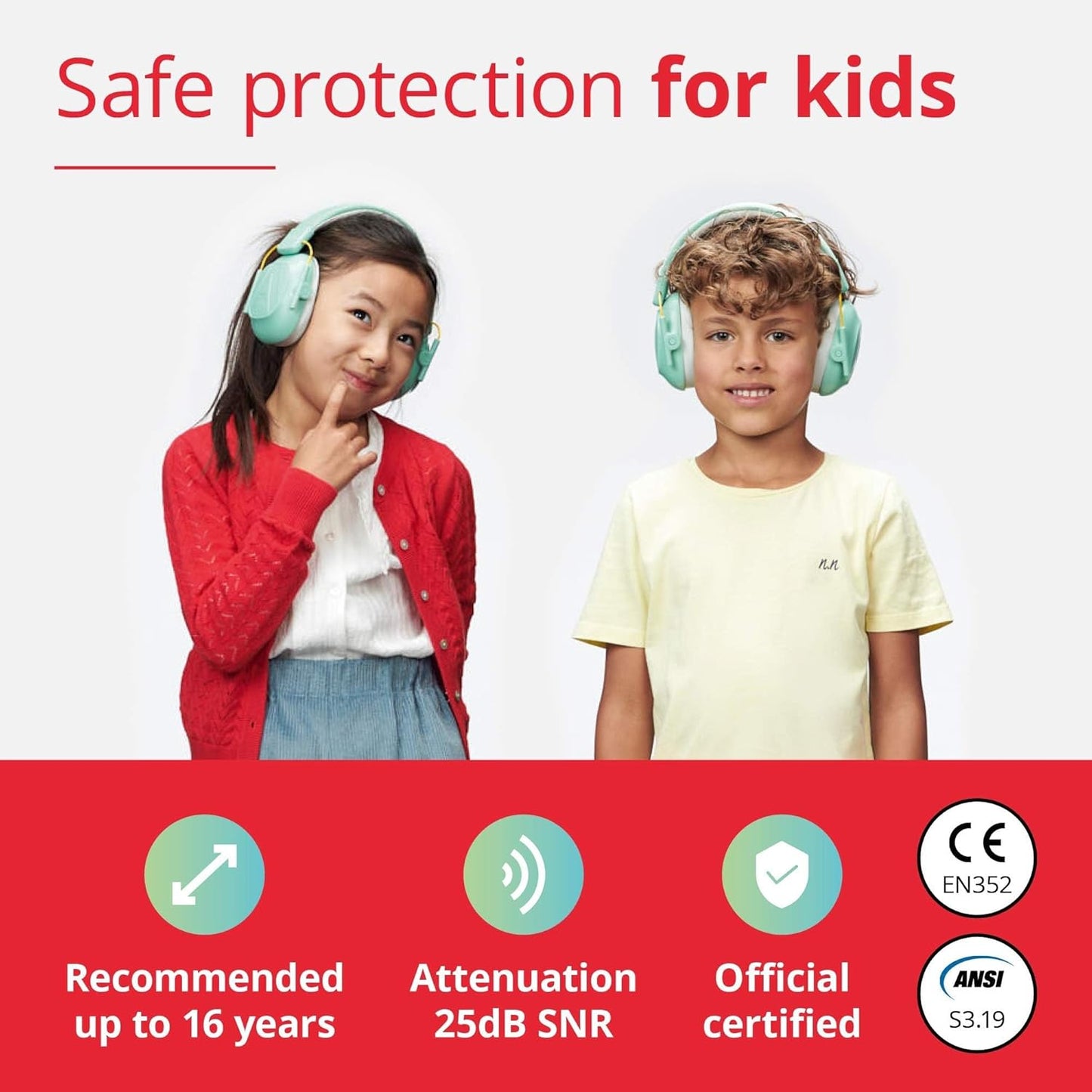 Alpine Muffy Kids - Hearing Protection - CE & ANSI Certified - Adjustable for Ages 3-16 years - Noise Cancelling Headphones - 25dB Sound Reduction Ideal for Protection and Concentration Aid - Mint
