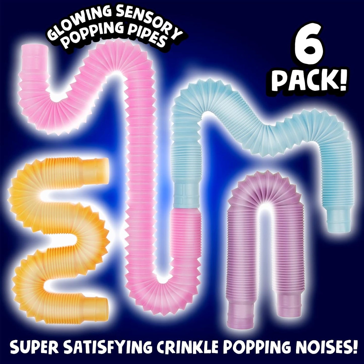 BUNMO Pop Tubes - Sensory Toys - Toddler Toys - Imaginative Play & Stimulating Creative Learning - Hours of Fun for Kids - Tons of Ways to Play - Connect, Stretch, Twist & Pop - 6 Pack Medium