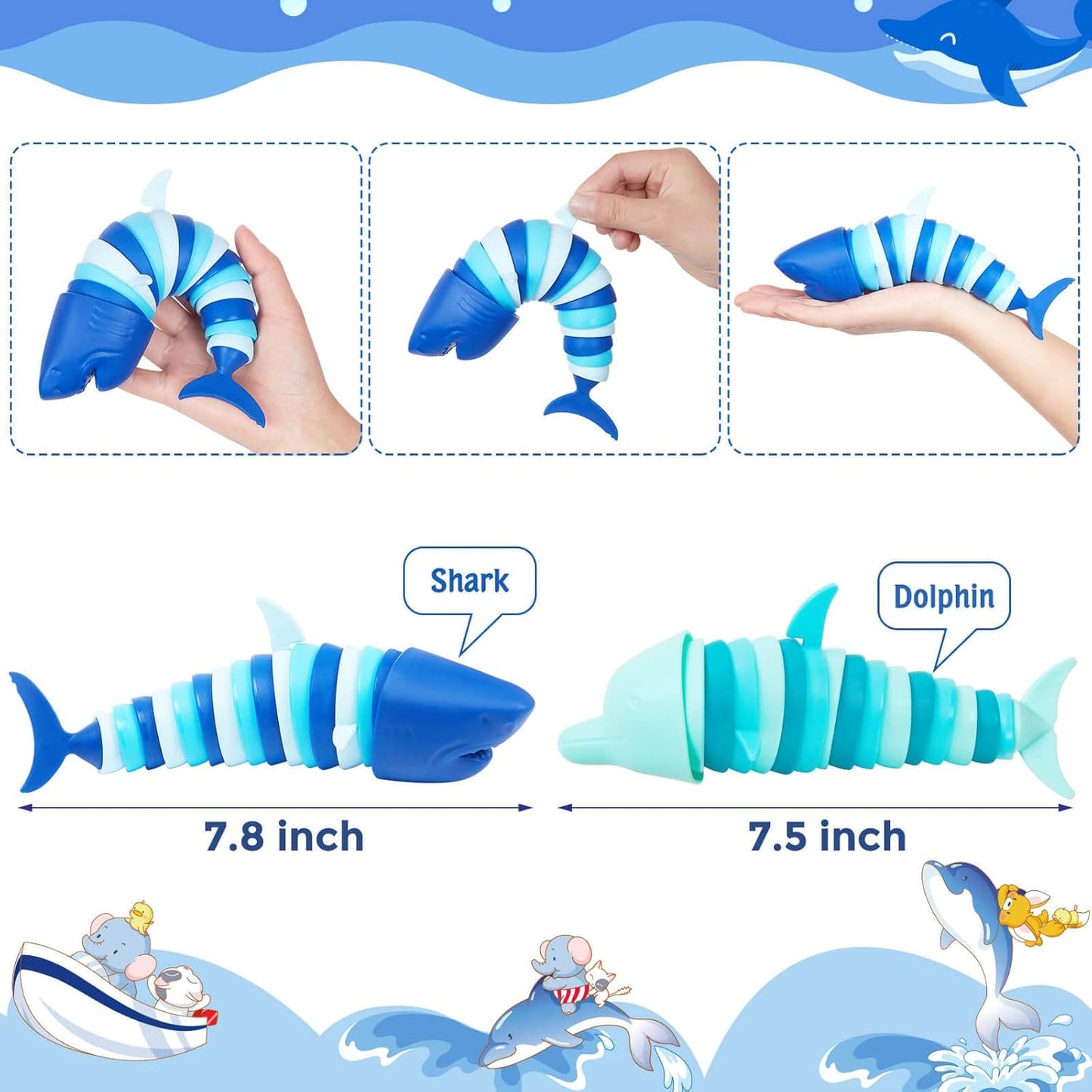 Fidget Toys Slug,Fidget Shark Toys,Shark and Dolphin Sensory Fidget Toy for Kids ,Toddler Sensory Toys,Stress Relief Toy,ADHD & Autism Fidget Toys,Preschool Boy Girl Gifts Idea (Shark and Dolphin)