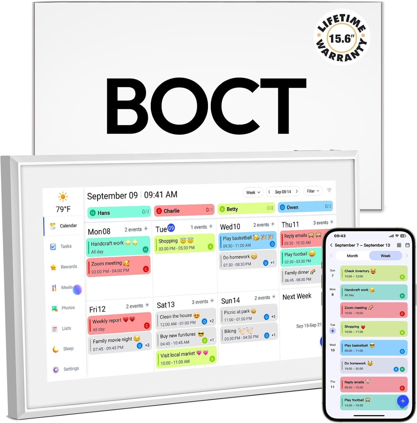 BOCT 15.6'' Digital Calendar Wall - 32GB Memory Touch Screen Chore Chart Smart Calendar,Digital Planner,Auto-Sync,APP Control,Interactive Family Schedules, Gift for Mother