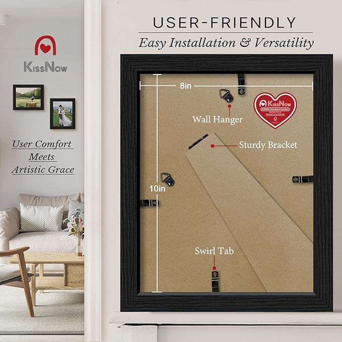 8x10 Picture Frame 2 Pack, Black Solid Wood Gallery Photo Frame, Wall Hanging or Tabletop Display