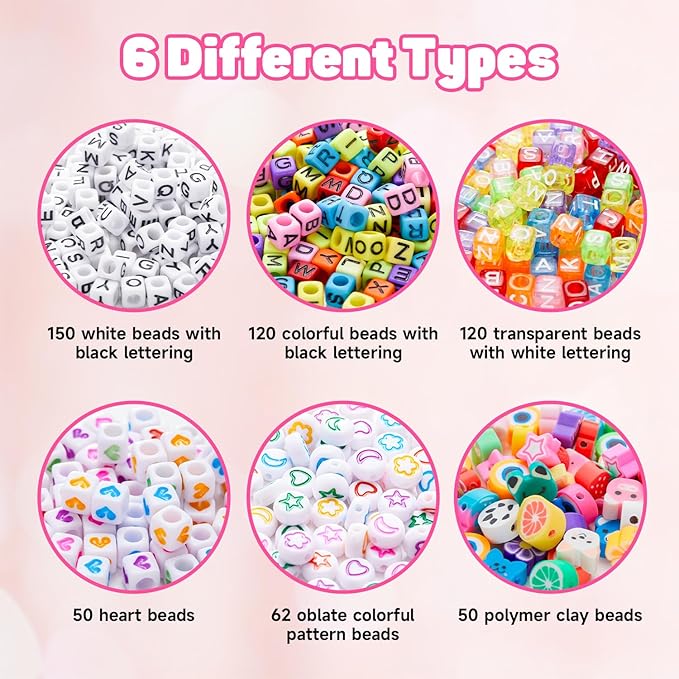INSCRAFT 1200PCS Bracelet Making Kit, 24 Colors Pony Rainbow Kandi Beads, Friendship Bracelet Kit with Elastic Strings for Jewelry Making, Craft Gifts for Girls Adults
