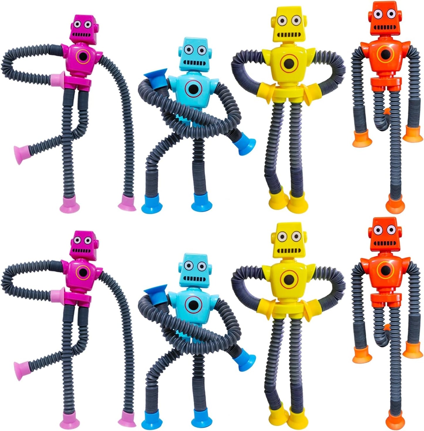 8 PCS Suction Cup Robot Toy,Shape Changing Telescopic Pop Tubes Autism Sensory Toy Kids Girls Boys Toddlers Adult,Funny Robot Action Figure Bendable Fidget Toy Gift Birthday Party Favors Christmas
