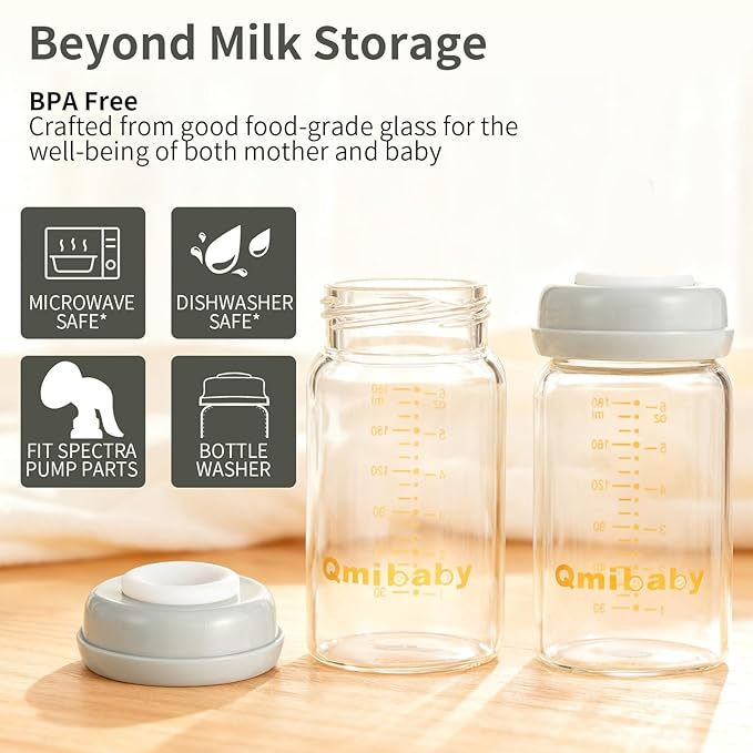 Breast Milk Storage Bottles 180ml 6oz BPA-Free Leak-Proof Baby Bottle for Breastmilk Storage Wide Neck Bottles with Screw Ring Sealing Disk Breastfeeding (Grey, 180ml-6Packs)