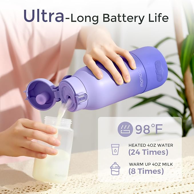 Momcozy Portable Milk Warmer for Travel – Dual Heating Modes for Breast Milk & Water, Portable Bottle Warmer with Fast Heating & Long Battery Life, 17 Ounces Large Capacity to Meet Your All-Day Needs