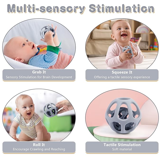 MCGMITT Silicone Baby Teether Ball Toy, Easy Grasp Sensory Balls for Babies 0-6-12 Months, Food Grade Soft Teether Ring for Teething Relief, Baby Teething Toy Gift for Infant Toddlers Boys and Girls