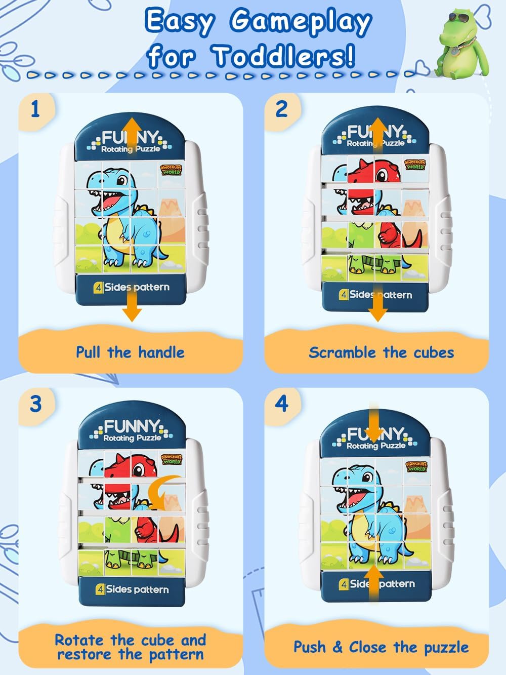 16-Piece Rotating Puzzles for Kids 4-6, Toddlers Puzzles 2-4, Road Trip, Airplane Activities Game, Travel Toys - Brain Teaser, Fine Motor Skills - Birthday Gifts Boys Girls - Dinosaur