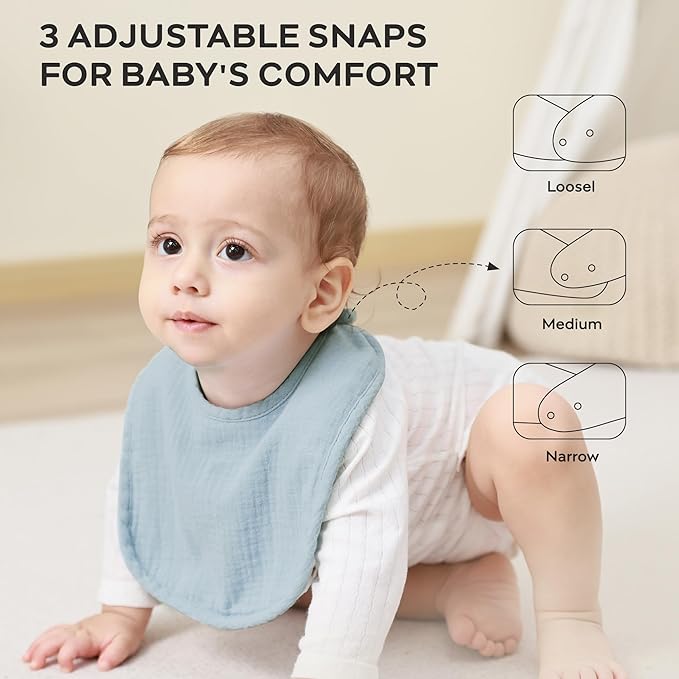 JELLYMONI Muslin Baby Bibs 8 Pack Baby Bandana Drool Bibs for Unisex Boys Girls, 100% Cotton Solid Colors Soft Square Teething Bibs for Newborn