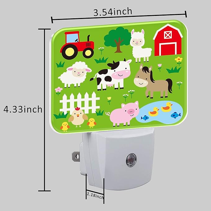 Cute Farm Animals Night Light for Kids, Cartoon Farm Animals LED Night Light Plug into Wall with Dusk to Dawn Sensor for Girls Boys Women Men Room, Hallway, Kitchen, Bathroom, Stairs Decor