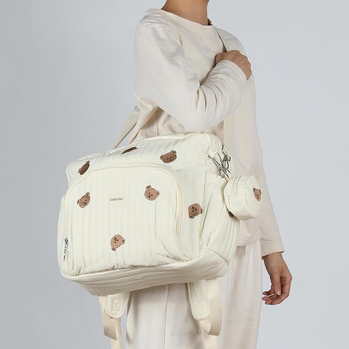 Diaper Bag Backpack, Medium Maternity baby bag & Changing Pad, Insulated Pockets, Stroller Straps & Pacifier Case (Medium - Beige Bears)