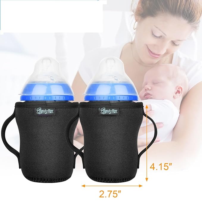 Beautyflier Glass Baby Bottle Sleeve Covers for 9oz Nature Baby Bottles with Dual Handle, 3.8mm Thicken Heat and Cold Retention Baby Bottle Sleeve (2 Black)