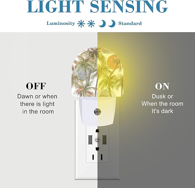 Plug in Night Lights Watercolor Abstract Tropical Jungle Night Light with Dusk to Dawn Sensor Night Light for Kid Girls Boys Women Men Room Decor, Hallway, Kitchen, Bathroom, Nursery, Stairs