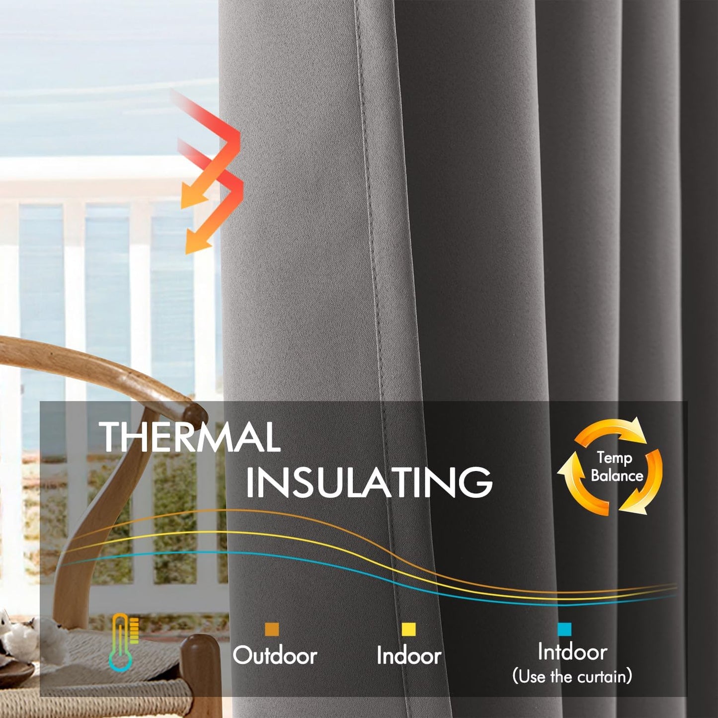 ANRODUO Back Tab Blackout Curtains for Bedroom Living Room, Rod Pocket Pinch Pleated Thermal Insulated Room Darkening Curtains 54 Inches Long 2 Panels, Grey, 42 x 54 Inch