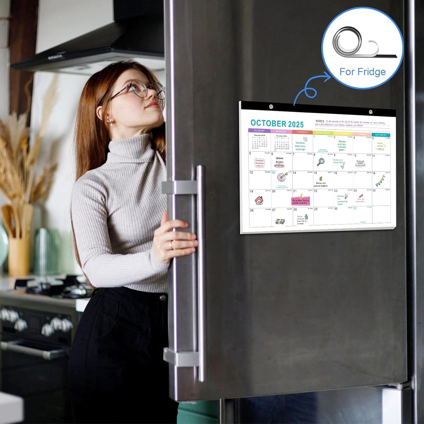 Gannyfer Calendar 2025-2026, Fridge Calendar Magnet, 18 Monthly Small Yearly Desk/Wall Calendar, July 2025 - Dec 2026, 14" x 11", with Plastic Cover Corner Protectors Hanging String, Organizers for Office, Home and School (3 Sticker)