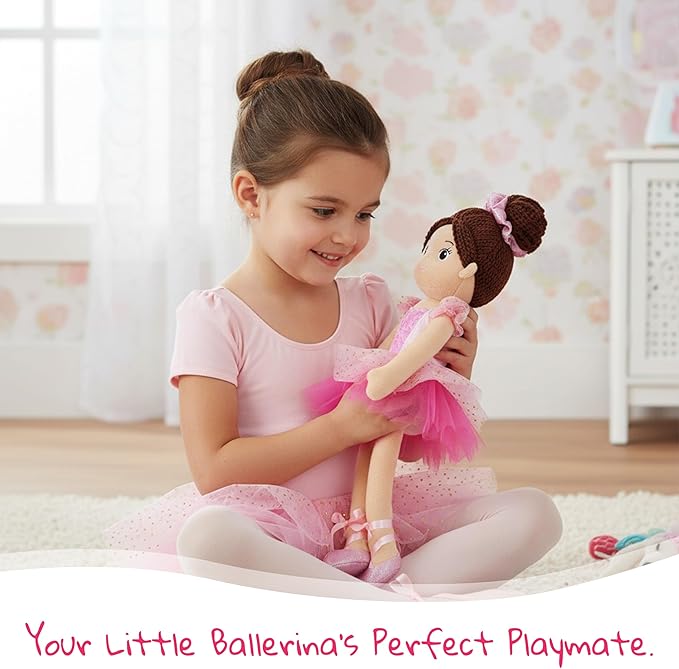 June Garden 14" Snuggle Cutie Ballerina Doll Maya – Soft Plush Doll with Ballet Outfit, Purple Pajama Set & Accessories – Dress Up Pretend Play Toy for Girls
