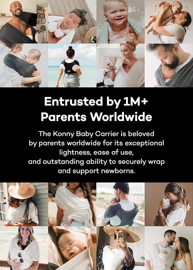 Konny Baby Carrier Flex AirMesh with Head Support- Adjustable, Easy to Wear Baby Wrap Sling, Perfect for Newborn Babies Essentials up to 44 lbs (XS-XL) - Mocha