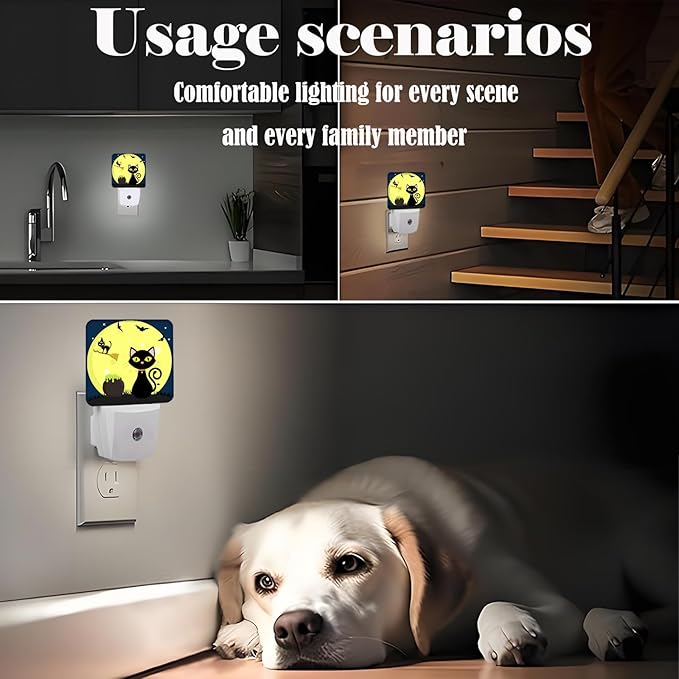 Happy Halloween Cat Night Light,Plug Into Wall with Dusk to Dawn Light Sensors, Warm Nightlights for Bedroom, Bathroom, Hallway, Kitchen, Gifts Ideal for Boys Girls Women Men
