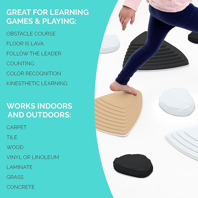 JumpOff Jo - Rocksteady - Balance & Coordination Enhancing Blocks and Stepping Foam Stones, Sensory Toys for Kids - Indoor and Outdoor Obstacle Course